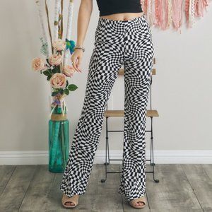 Festival Flares (Stretch Bells) Trippy Boho Concert Black White Check